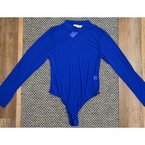 Paxton Womens Sexy Mesh‎ Long Sleeve Bodysuit Royal Blue Sz 1X